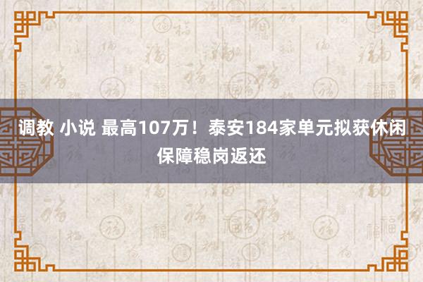 调教 小说 最高107万！泰安184家单元拟获休闲保障稳岗返还